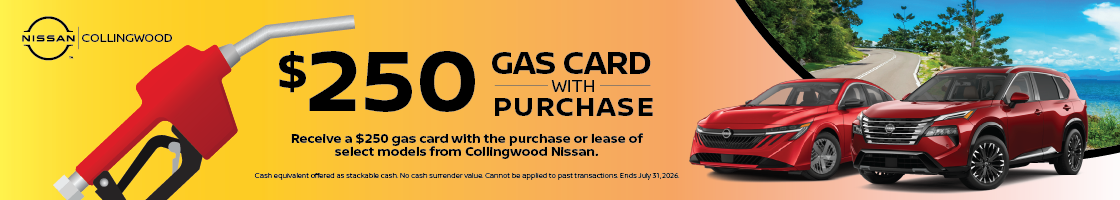 Get a $250 Gas Card with purchase or lease of any new Nissan